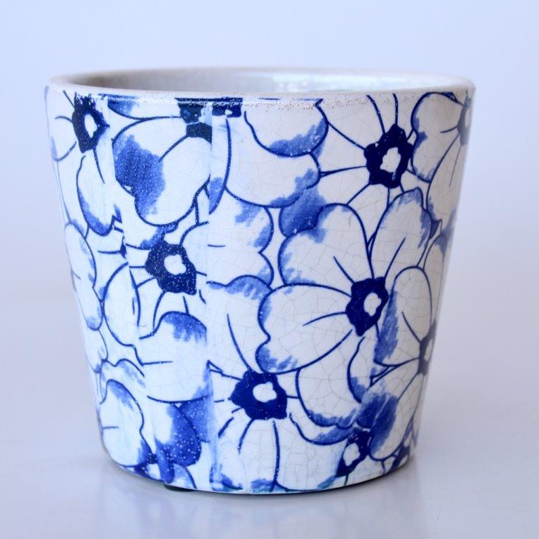 BLUE ROUND FLOWER PLANTER  14X16CM